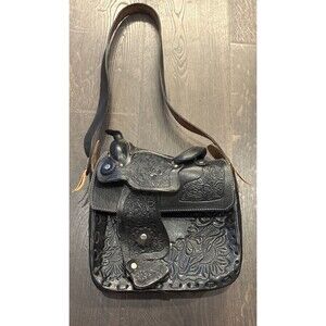 VTG Saddle Shearling Shoulder Bag Hand Crafted Tooled Leather